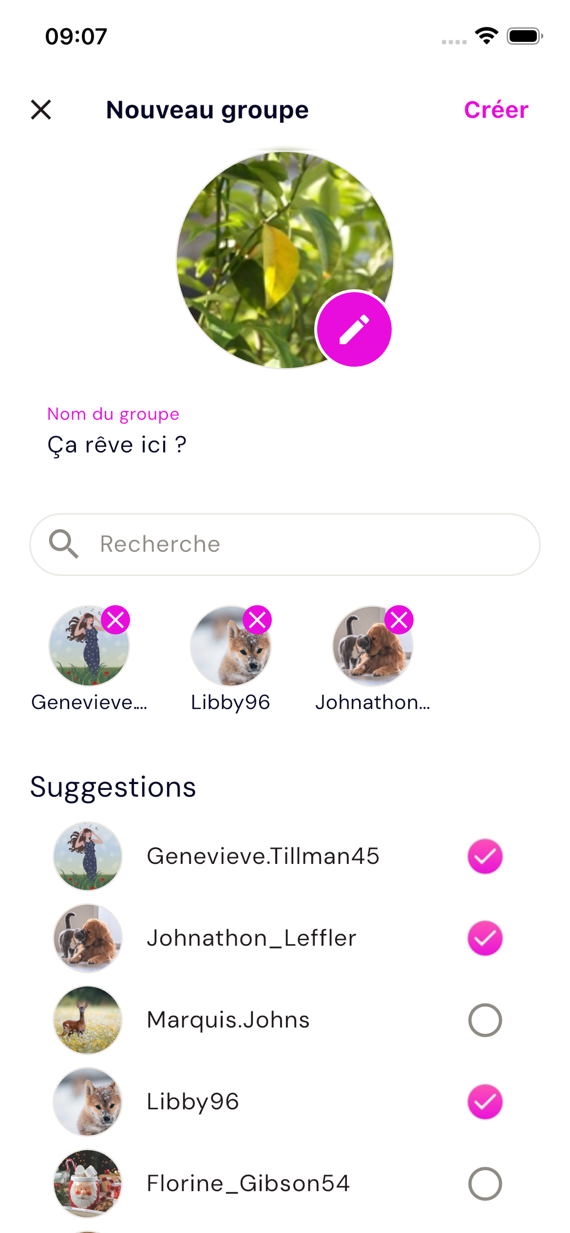 Création d'un groupe